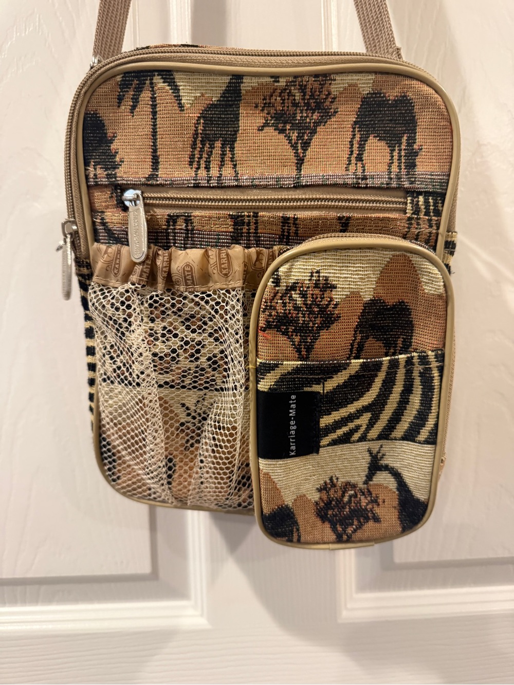 Vintage Karrige-Mate Safari Crossbody Organizer Bag – Animal Print Travel Bag